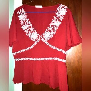 Knox Rose Red/white short sleeve top. Sz L